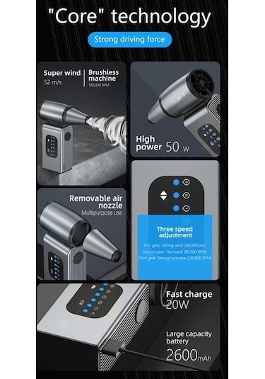 Lepmerk-JF-1 Şiddetli Üfleyici Mini Turbo Jet Fan Gri