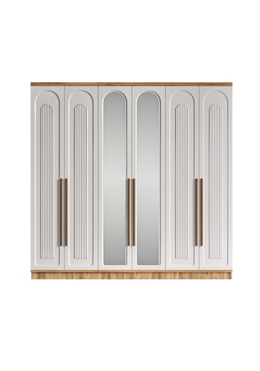 Flora 6 Kapaklı Aynalı Komple Mdf Gardırop - Elbise Dolabı