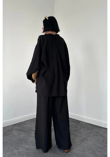 Siyah Alice Gömlek Ve Bol Kesim Pantolon Takım Siyah