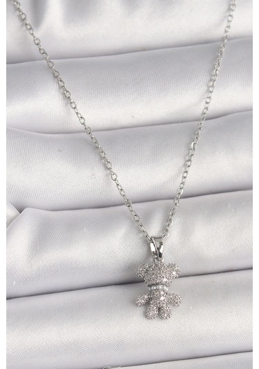 316l Çelik Gümüş Renk Zincir Zirkon Taşlı Ayıcık Figür Kadın Kolye - Tj-bko9811 Gümüş