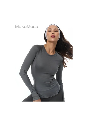 Make Mess Spor Dar Kesim Uzun Kollu Üst 298675840 Gri