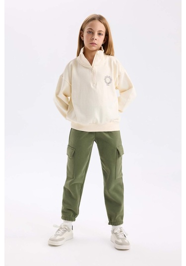 DeFacto Kız Çocuk Kargo Cepli Beli Paçası Lastikli Jogger Eşofman Altı D2292A824WNKH210 Haki
