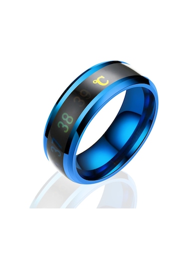 Smart Temperature Ring Stainless Steel Personalized Temperature Display Couple Ring, Size: 7 Blue Çok Renkli