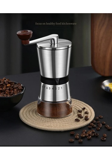 Jialan Manuel Kahve Değirmeni Seramik Çapaklar İle 2-3 Bardak Gümüş