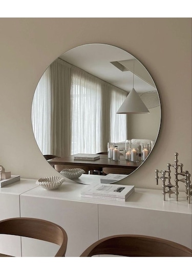 Yuvarlak Ayna, Dekoratif Ayna, Konsol Aynası, Hol Aynası, Dresuar Aynası 45cm Çap 45 X 45 Gümüş