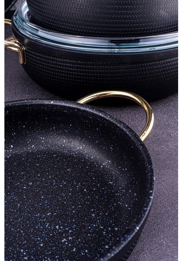 Bambum Node - 8 Parça Tencere Seti Siyah Siyah - Altın