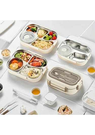 Pazly Paslanmaz Çelik Kahverengi İki Kareli Bento Set, İzolasyonlu Sızdırmaz, Mikrodalga Uygun, Çatal Kaşık Hediyeli Altın, Guangdong, Çin İmalatı Altın