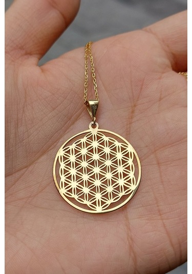 925 Ayar Gümüş 24 Ayar Altın Kaplama Yaşam Çiçeği Kolye