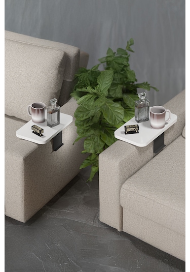 İkili Yan Sehpa Ayarlanabilir Tepsi Dikdörtgen Beyaz