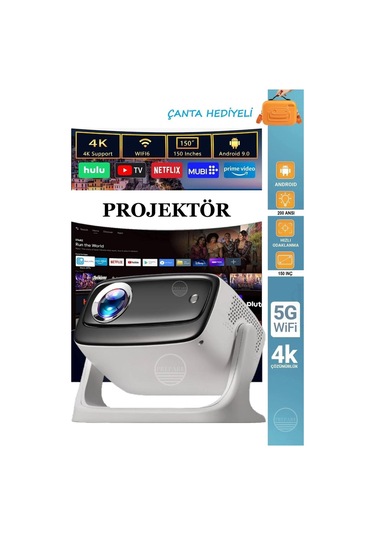 Projeksiyon 4k Ultra Hd Ev Ofis Fuar Toplantı Sunumları Sinema Oyun Android Wifi Bluetooth Projektör-121122