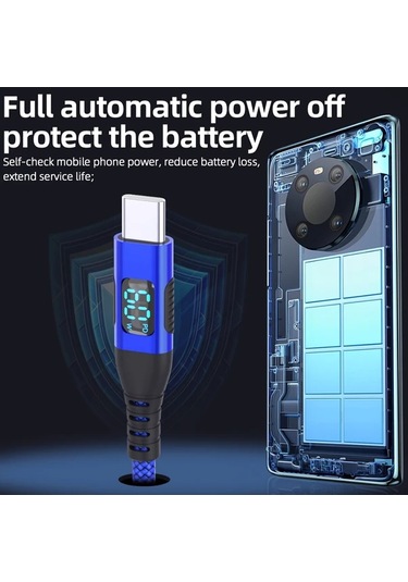 Willowhaven 1 Adet 60w Dijital Ekranlı Usb Type C Hızlı Şarj Kablosu 10ft Kırmızı