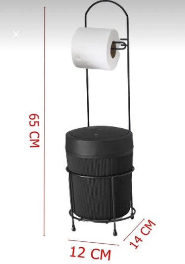 Kovalı Tuvalet Kağıtlığı, Çöp Kovalı Tuvalet Kağıdı Askısı, Banyo Çöp Kovası, Tuvalet Kağıtlık Siyah