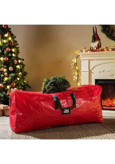 Novahub Su Geçirmez Yılbaşı Ağacı Saklama Çantası - Dayanıklı Pe, Renkli Etiket Penceresi Kırmızı Kırmızı
