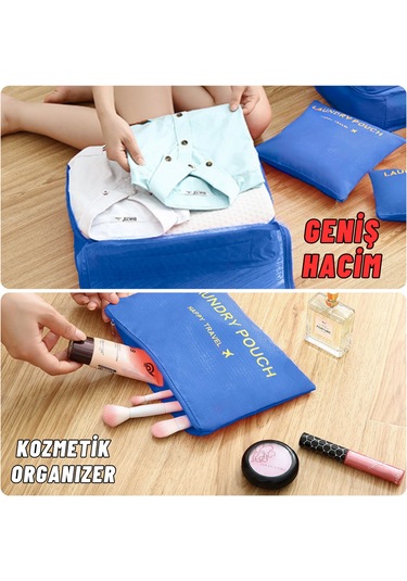 Valiz Seyahat Çanta Düzenleyici 6 Parça Bavul Düzenleyici Mavi Lacivert