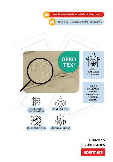 Xpermate Puffymod Dekoratif Kare Puf Orta Sehpa 40x40 Cm Bej