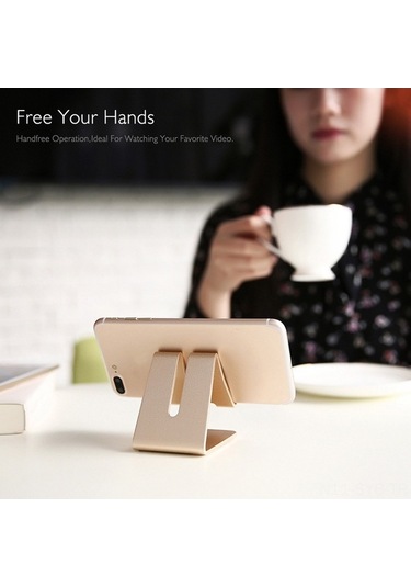 Sandwich Alüminyum Dikey Açı Ayarlı Telefon/tablet Standı, Kayma Engeli, Şarj Delikli, Ergonomik Gül Altını Stand