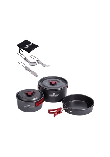 11 Parça Kamp Tencere Tava Ve Çatal Kaşık Bıçak Seti YMK-ÇKB Açık Gri