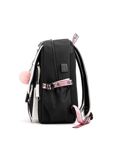 Sırt Çantası Dizüstü Bilgisayar Çantası Okul Çantası Usb Şarj Ve Kulaklık Girişi Siyah Ve Pembe Diğer