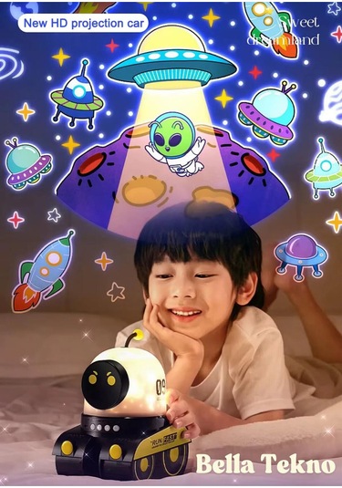 Çocuk Odası İçin Müzikli Robot Temalı Yıldız Işıklı Gece Lambası-136066