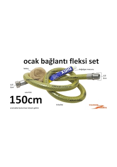 Doğalgaz Ocak Fleksi 150cm Gaz Hortumu Yeni Sistem Bir B