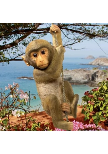 Ev Dekorasyonu İçin Reçine Asılı Maymun Halatlı Gösteri Parçası - Kahverengi