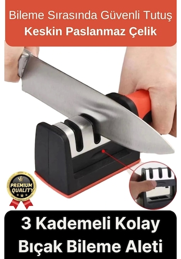 Profesyonel Ergonomik Pratik Keskin Paslanmaz Çelik Şef Mutfak 3 Kademeli Kolay Bıçak Bileme Aleti