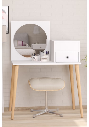 Elsa Makyaj Masası Aynalı Kapaklı Organizer Dolaplı Çekmeceli Bey