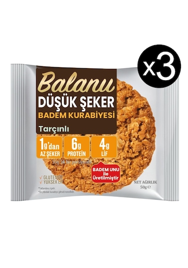 Balanu Düşük Şekerli Tarçınlı Badem Kurabiyesi 50gr X3 Adet