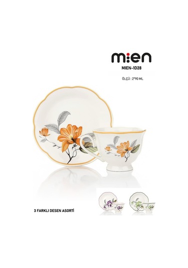 Mien 2 Li Porselen Kahve Fincan Takımı 90 Ml 3 Farklı Renk Seçeneği Beyaz