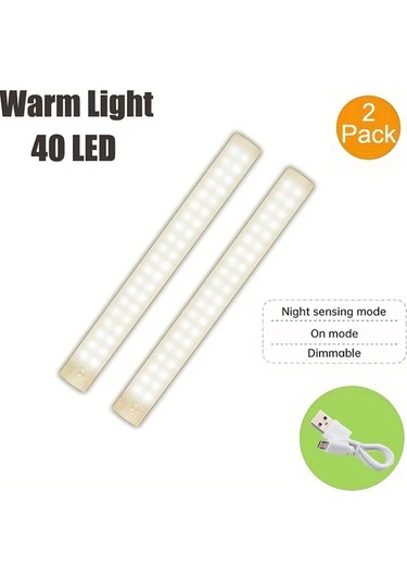 Dashanshop 2li Paket Ayarlanabilir Parlaklık Manyetik Dolap Led Işığı Usb Şarj 40 Led Sıcak Işık Sıcak Işık