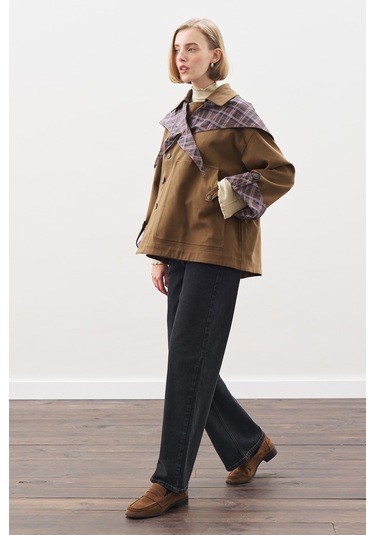 Greta Şal Detaylı Parka Ceket Haki Haki