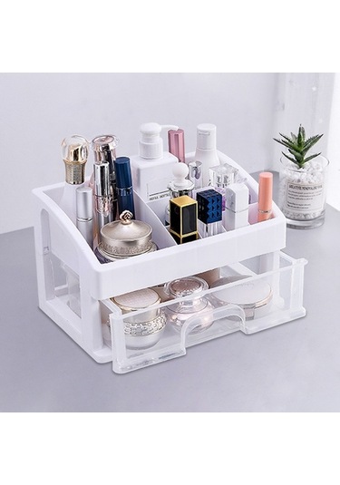 Novahub Toz Geçirmez Kozmetik Kutusu Çekmece Tarzı Ruj Cilt Ürünleri Rafı Beyaz Orta Beyaz Beyaz