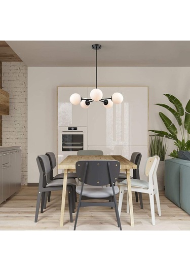 Beşli Spark Model Modern Beyaz Glop Camlı Avize