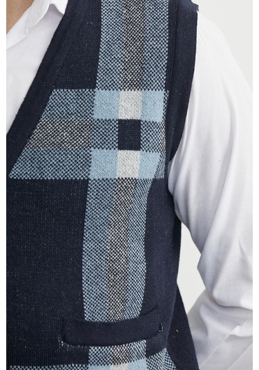 Düğmeli Yünlü Kalın Triko Yelek - Lacivert Lacivert