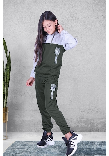 Fyk Kids Kız Çocuk Paris Baskılı Eşofman Takımı Haki Yeşil Haki