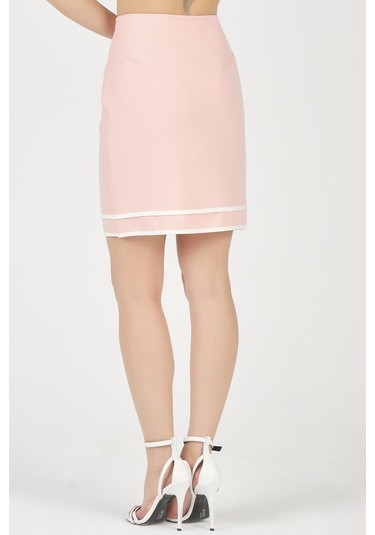 Shahiqa Kadın Kontrast Renk Detaylı Şık Etek Pudra
