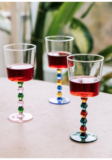 The Mia Bead Şarap Kadehi Yeşil 300 Ml Şeffaf