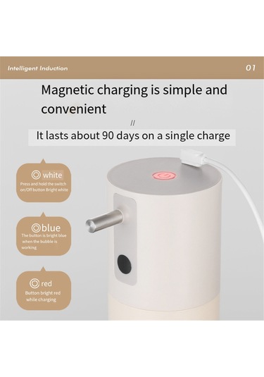 Anjiexun Otomatik Köpük Sabunluk Şarj Edilebilir Temassız Köpük Bej