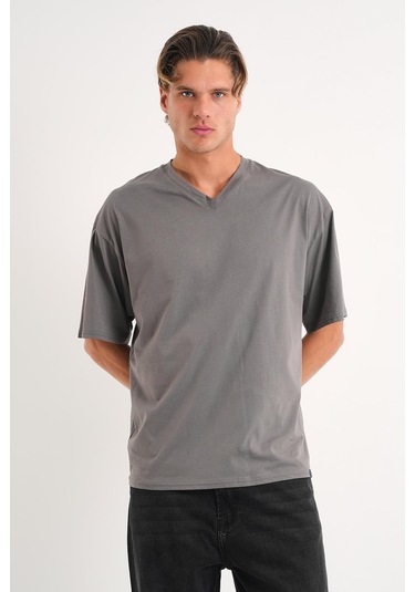 Alexander Gardi Alexandergardı V Yaka Oversize T-shirt E24-742a Koyu Gri