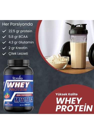 Fibrelle Whey Protein Çilek Aromalı 960 G Protein Tozu 32 Servis Çilek