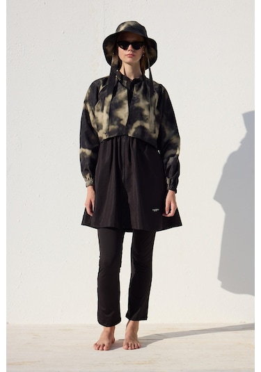 Rüzgarlıklı 3'lü Tesettür Mayo Takımı Flu Batik Flu Batik