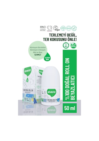 Siveno %100 Doğal Roll On Beyazlatıcı Etkili Deodorant Ter Kokusu Önleyici Bitkisel Leke Bırakmayan Vegan 50 ML