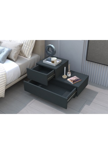 Kayra Kmd002 Led Işıklı Komodin 2 Çekmeceli Modern Tasarım Antrasit