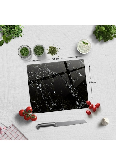Decorita Cam Kesme Tahtası | Siyah Mermer Görünümlü | 29cm x 34cm