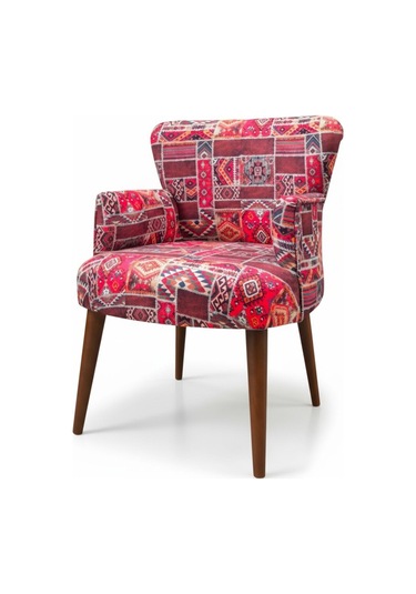 Roma Modern Tekli Koltuk Berjer - Dijital Baskılı Kumaş - Ahşap Ayak - Kilim Desen Kilim Desen