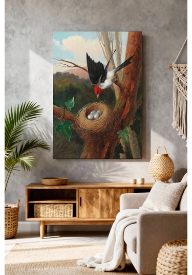 Mushen Studio Yuvada Kuş Ve Yumurtalar Doğa Temalı Kanvas Tablo