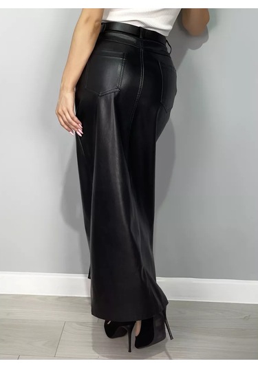 Budad Yırtmaçlı Siyah Deri Maksi Kalem Etek 246347820 Siyah