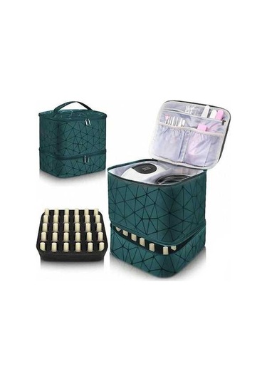 Novahub Çift Katmanlı Yükseltilmiş Kozmetik Çantası, Pratik Taşınabilir Alet Çantası Yeşil