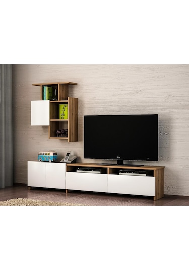 Dekorister Mariposa Kitaplıklı Tv Ünitesi Ceviz-Beyaz Dekorister Mariposa Kitaplıklı Tv Ünitesi Ceviz-Beyaz