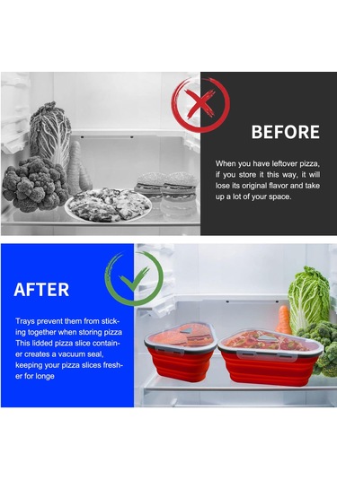 Skycity Kırmızı Gıda Grubu Silikon Pizza Kutusu - Yeniden Kullanılabilir, Mikrodalga Uyumlu, 5 Bölmeli Dilim Depolama, Buzdolabı & Yıkama Makinesi Güvenli Turuncu - Kırmızı